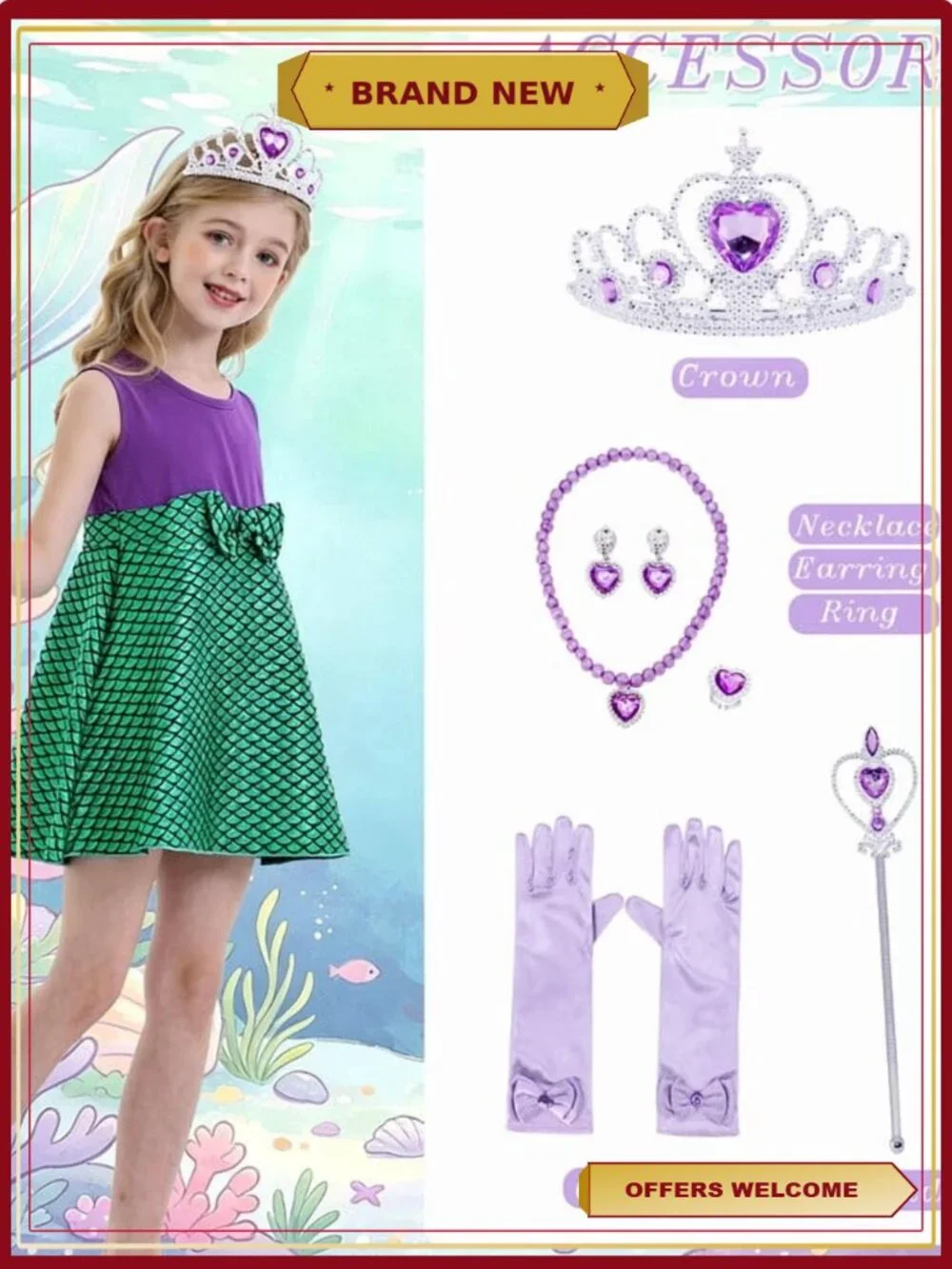 Mermaid Princess Dress Girls Costume Toddler Dress Up Cosplay Halloween